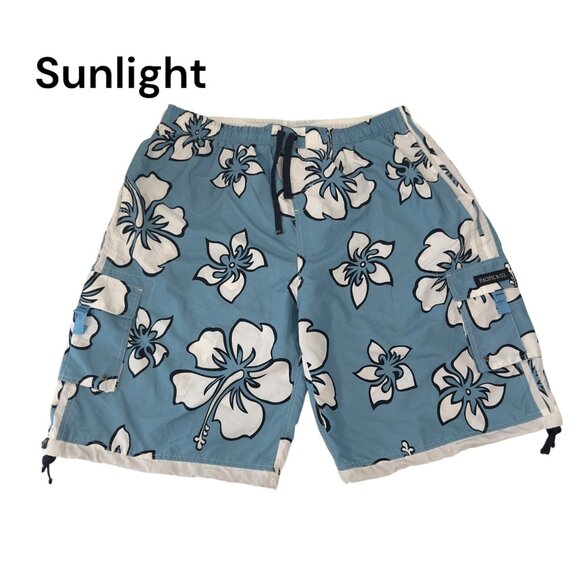 Pacific & Co. Blue Hibiscus Floral Mens Swim Trunks XXXXL Polyester - Picture 1 of 14